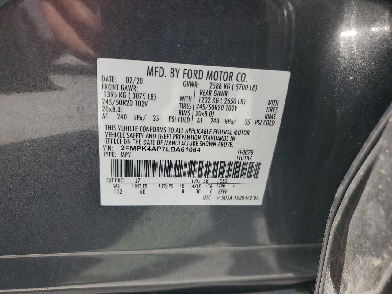 2FMPK4AP7LBA61064 2020 FORD EDGE - Image 13