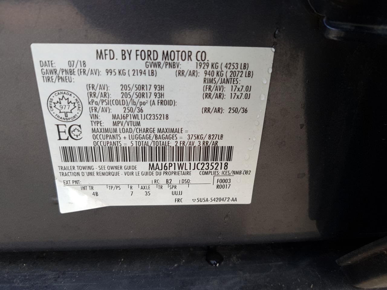 2018 Ford Ecosport Titanium VIN: MAJ6P1WL1JC235218 Lot: 65423814