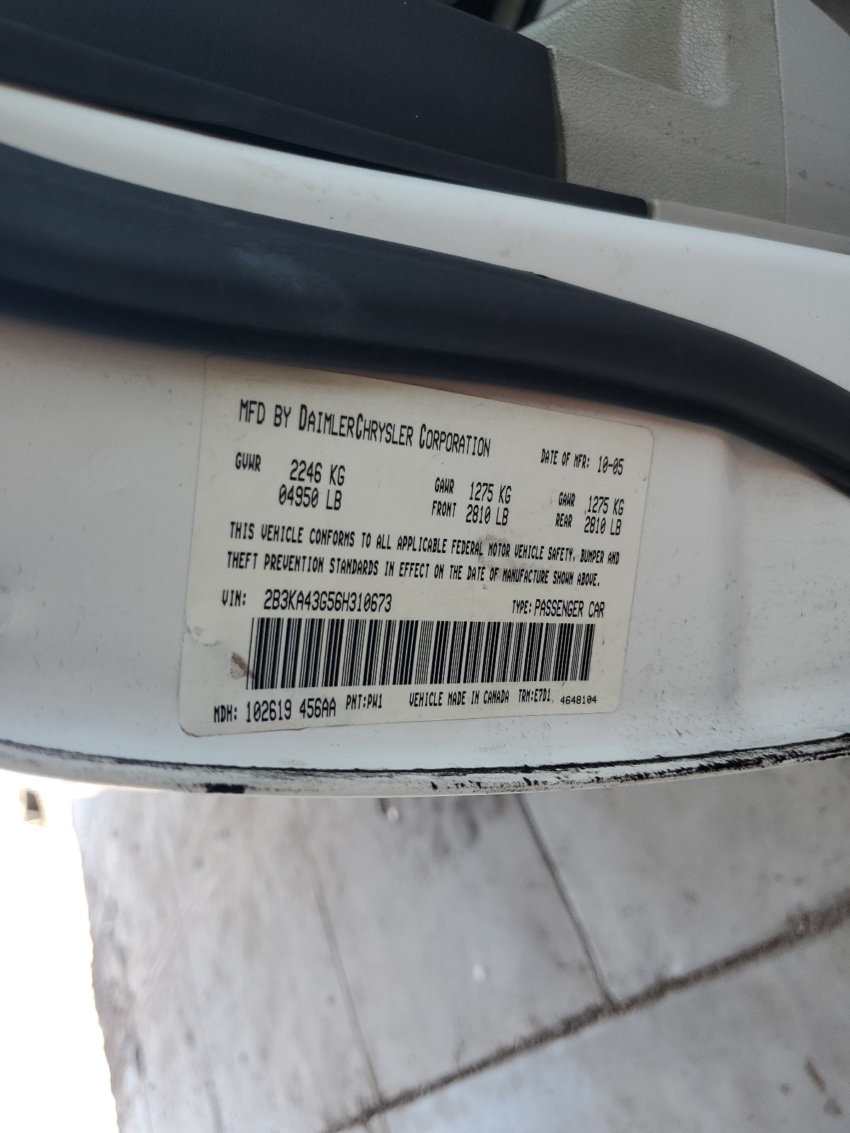 2B3KA43G56H310673 2006 Dodge Charger Se