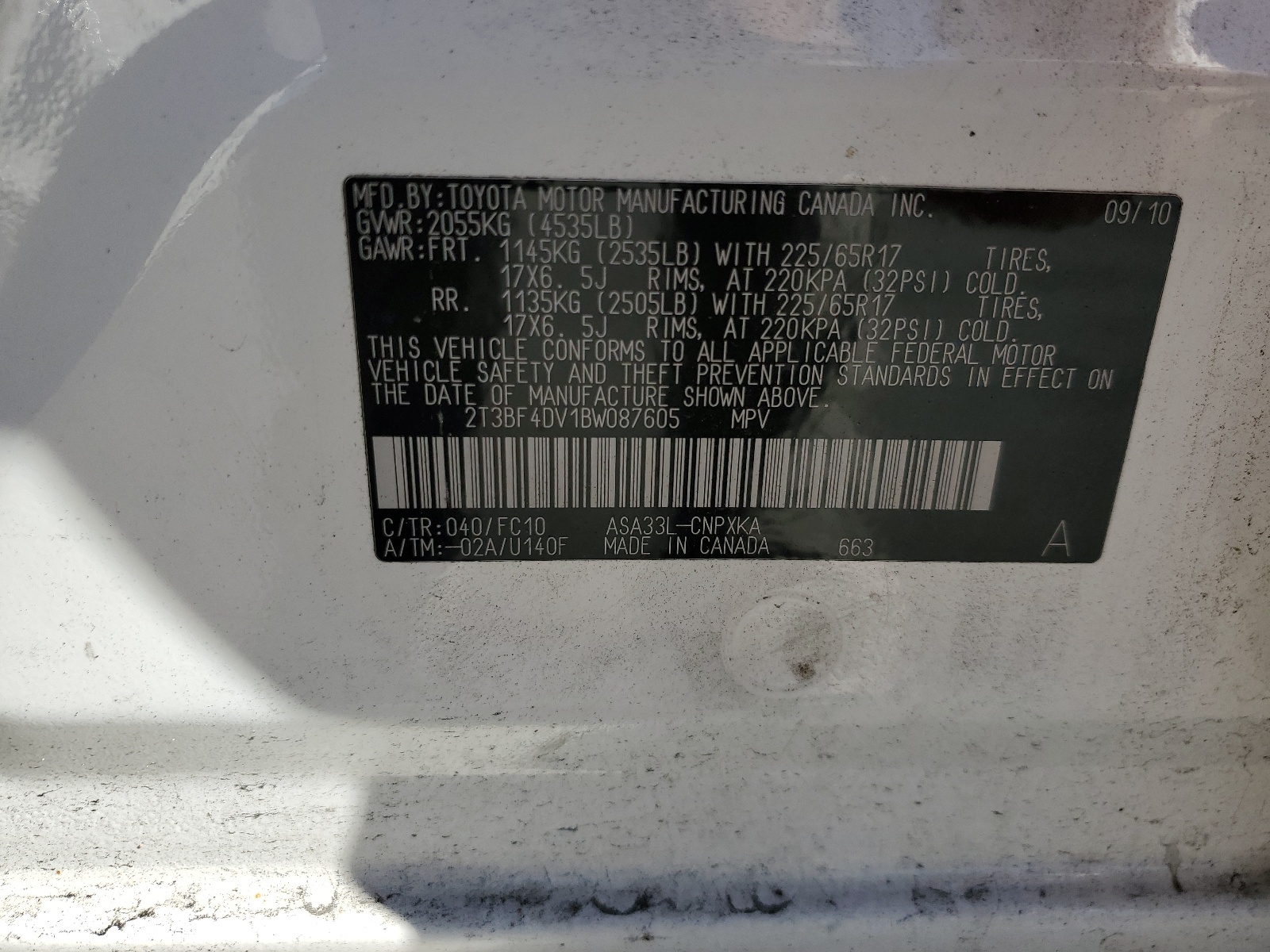 2T3BF4DV1BW087605 2011 Toyota Rav4