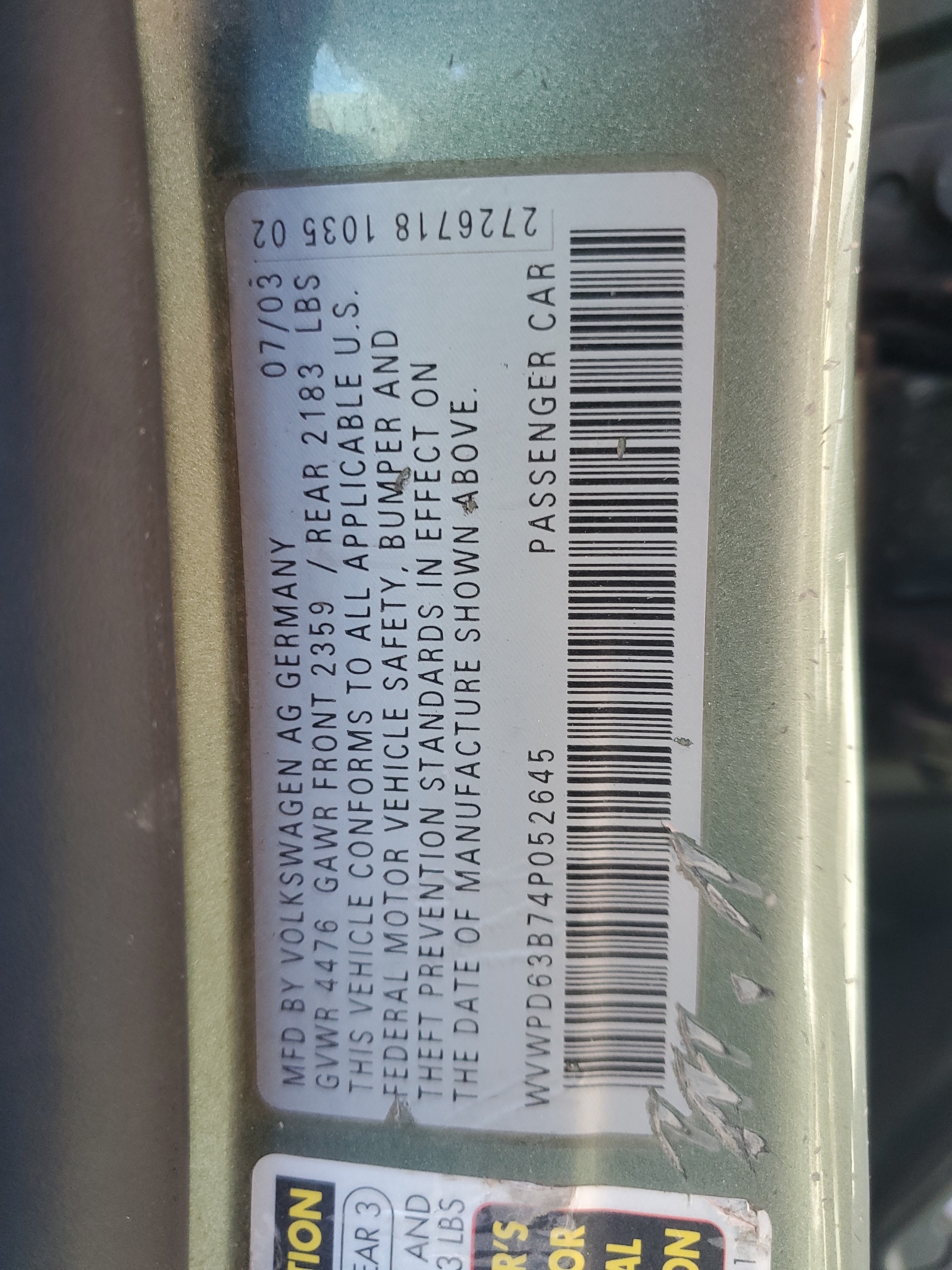 WVWPD63B74P052645 2004 Volkswagen Passat Gls