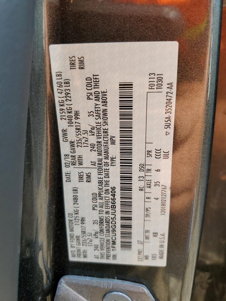 2018 Ford Escape Se VIN: 1FMCU9GD5JUB66406 Lot: 64784594