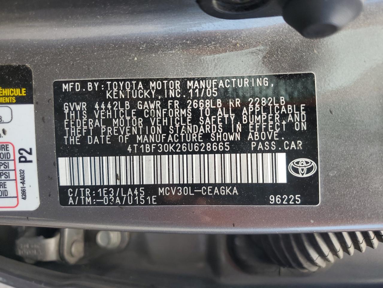 4T1BF30K26U628665 2006 Toyota Camry Le