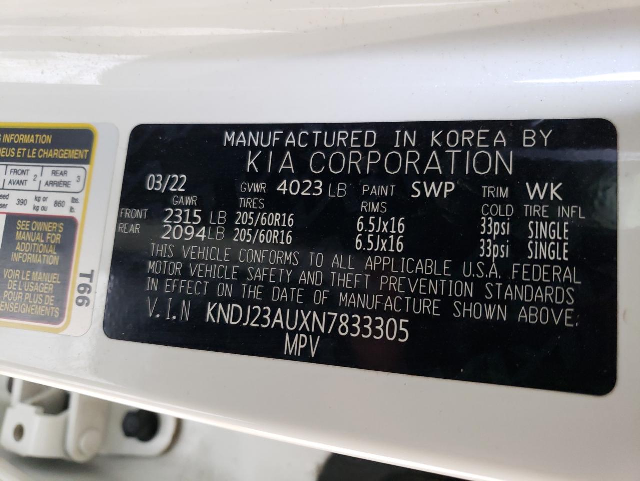 2022 Kia Soul Lx VIN: KNDJ23AUXN7833305 Lot: 68922634