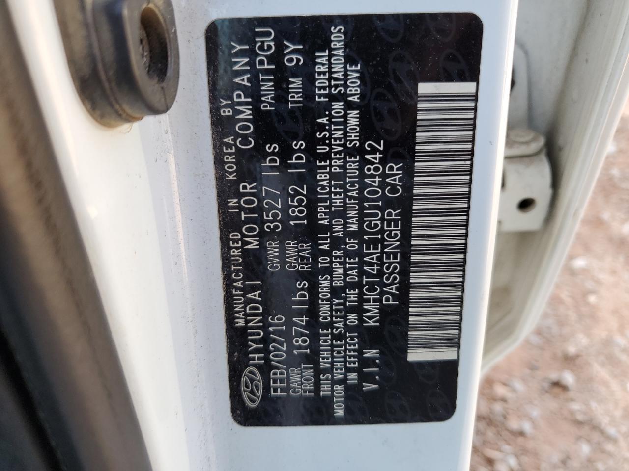 2016 Hyundai Accent Se VIN: KMHCT4AE1GU104842 Lot: 68647584