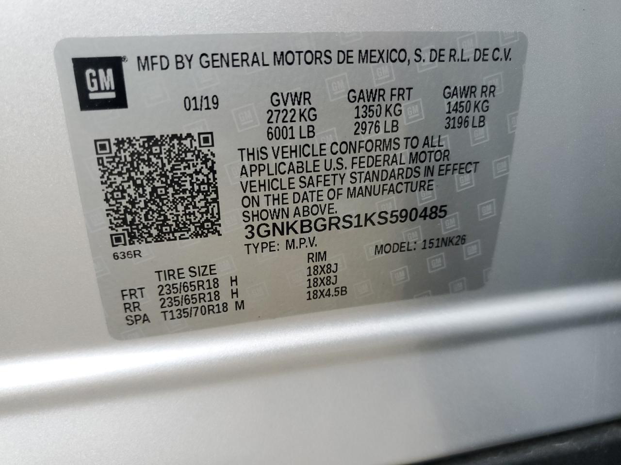 3GNKBGRS1KS590485 2019 Chevrolet Blazer 2Lt