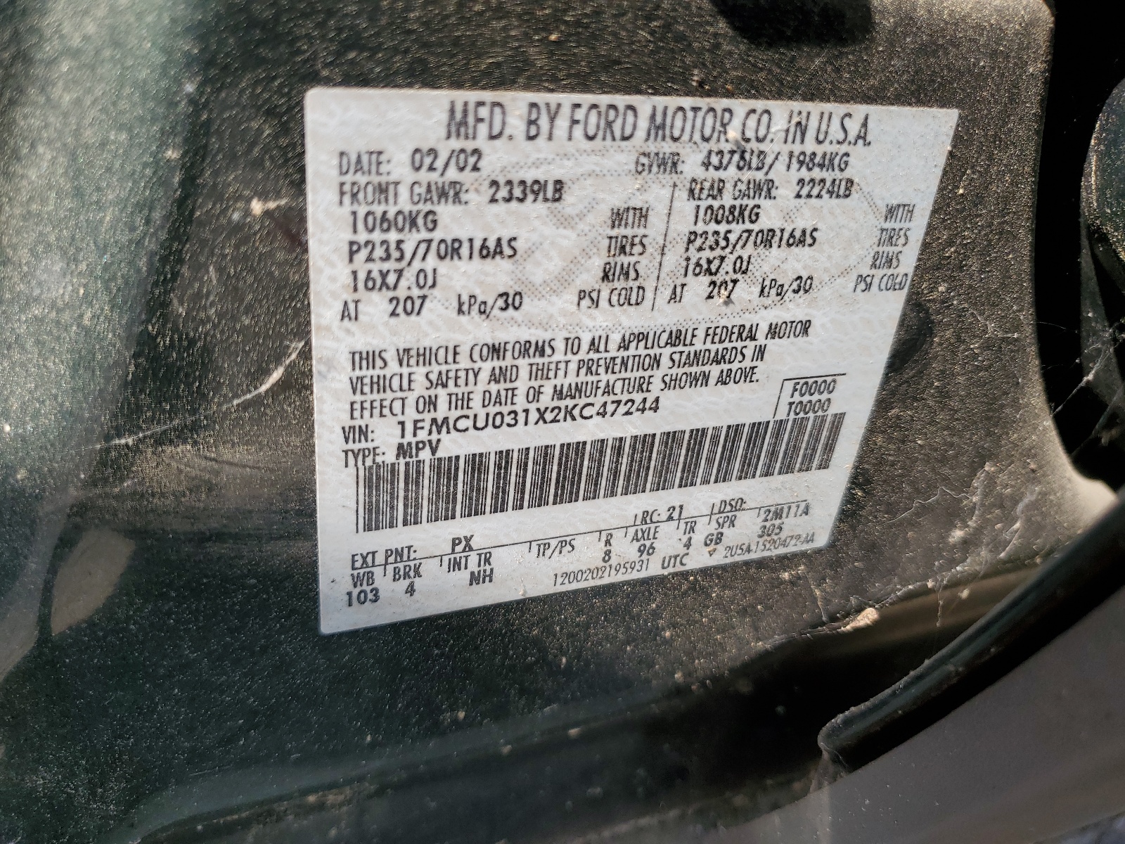 1FMCU031X2KC47244 2002 Ford Escape Xlt