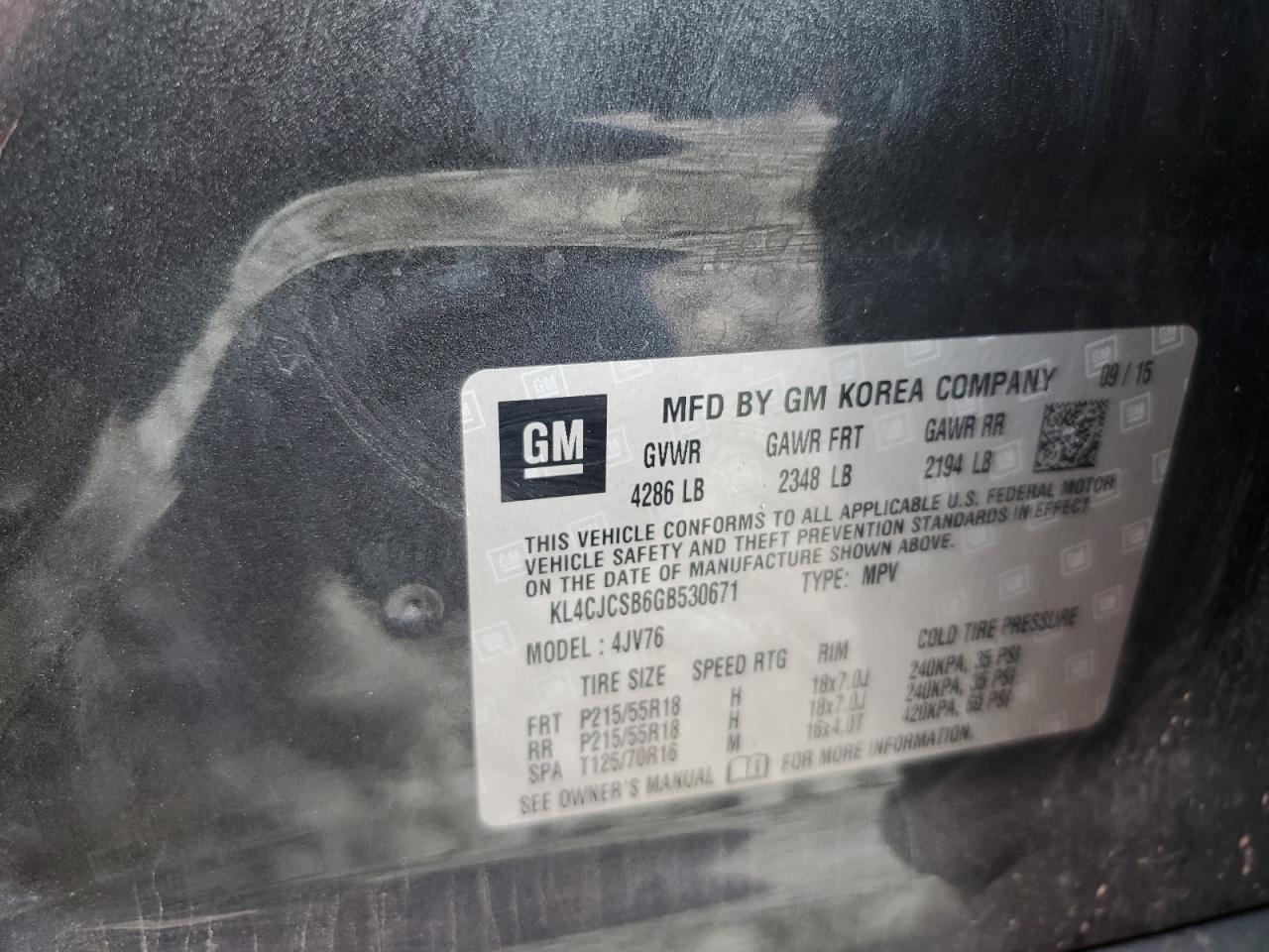 2016 Buick Encore VIN: KL4CJCSB6GB530671 Lot: 67068834