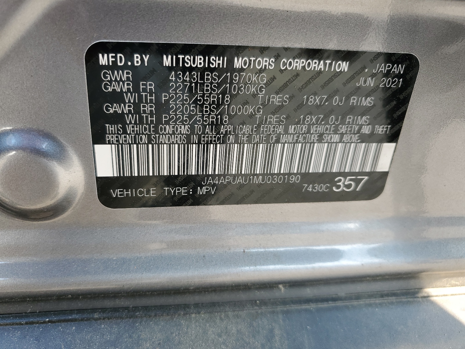 JA4APUAU1MU030190 2021 Mitsubishi Outlander Sport Es