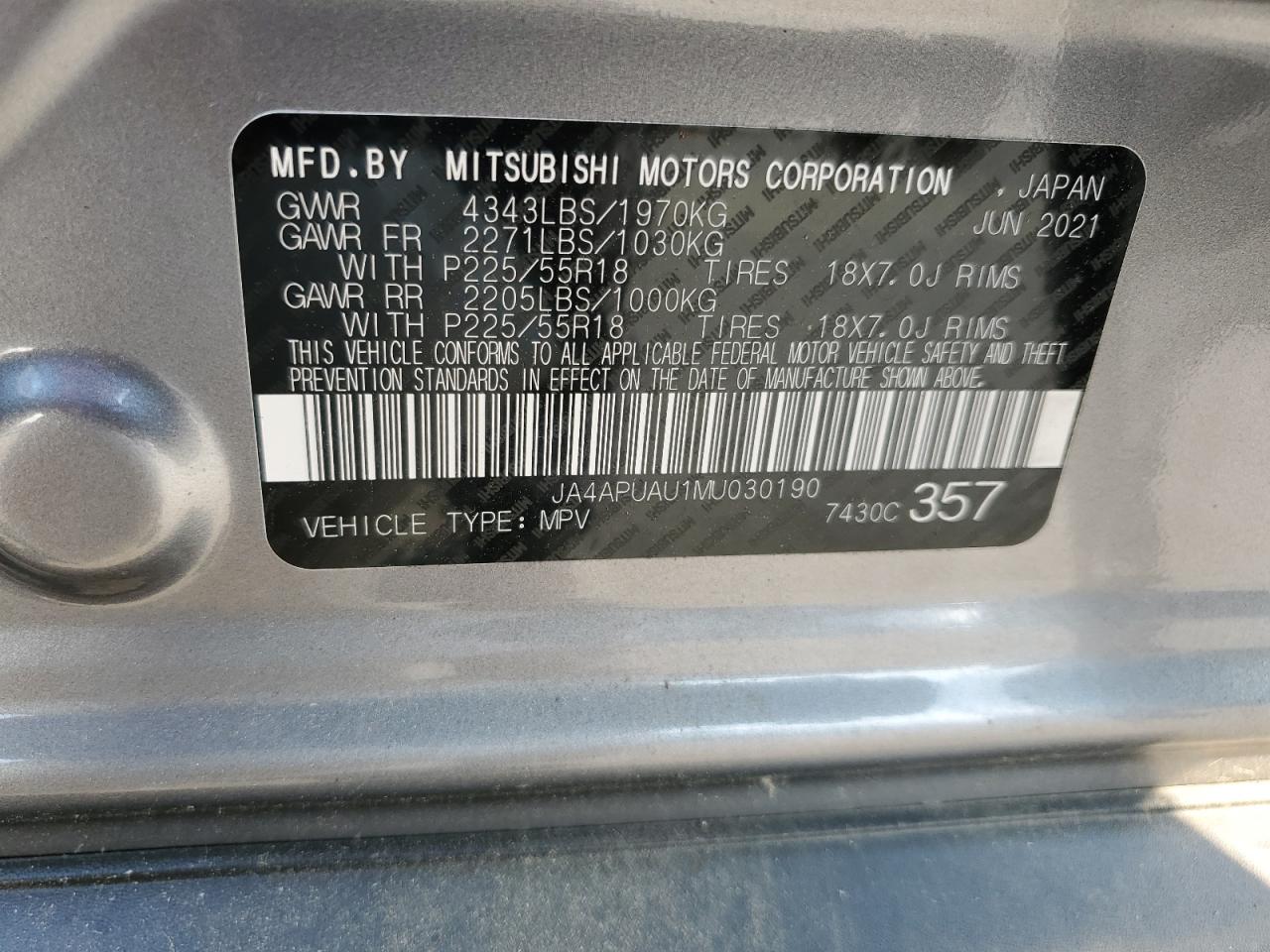 2021 Mitsubishi Outlander Sport Es VIN: JA4APUAU1MU030190 Lot: 64460484