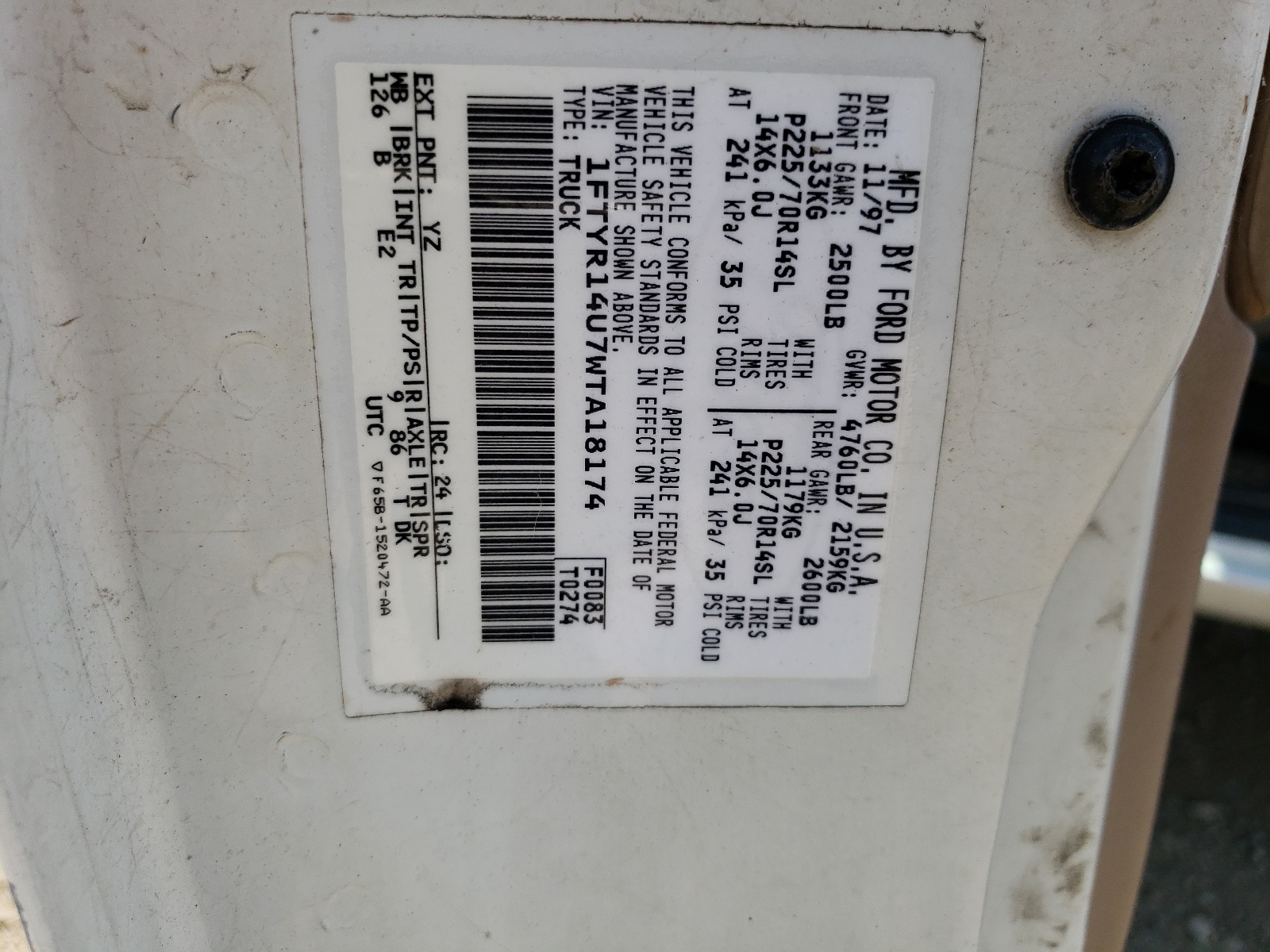 1FTYR14U7WTA18174 1998 Ford Ranger Super Cab