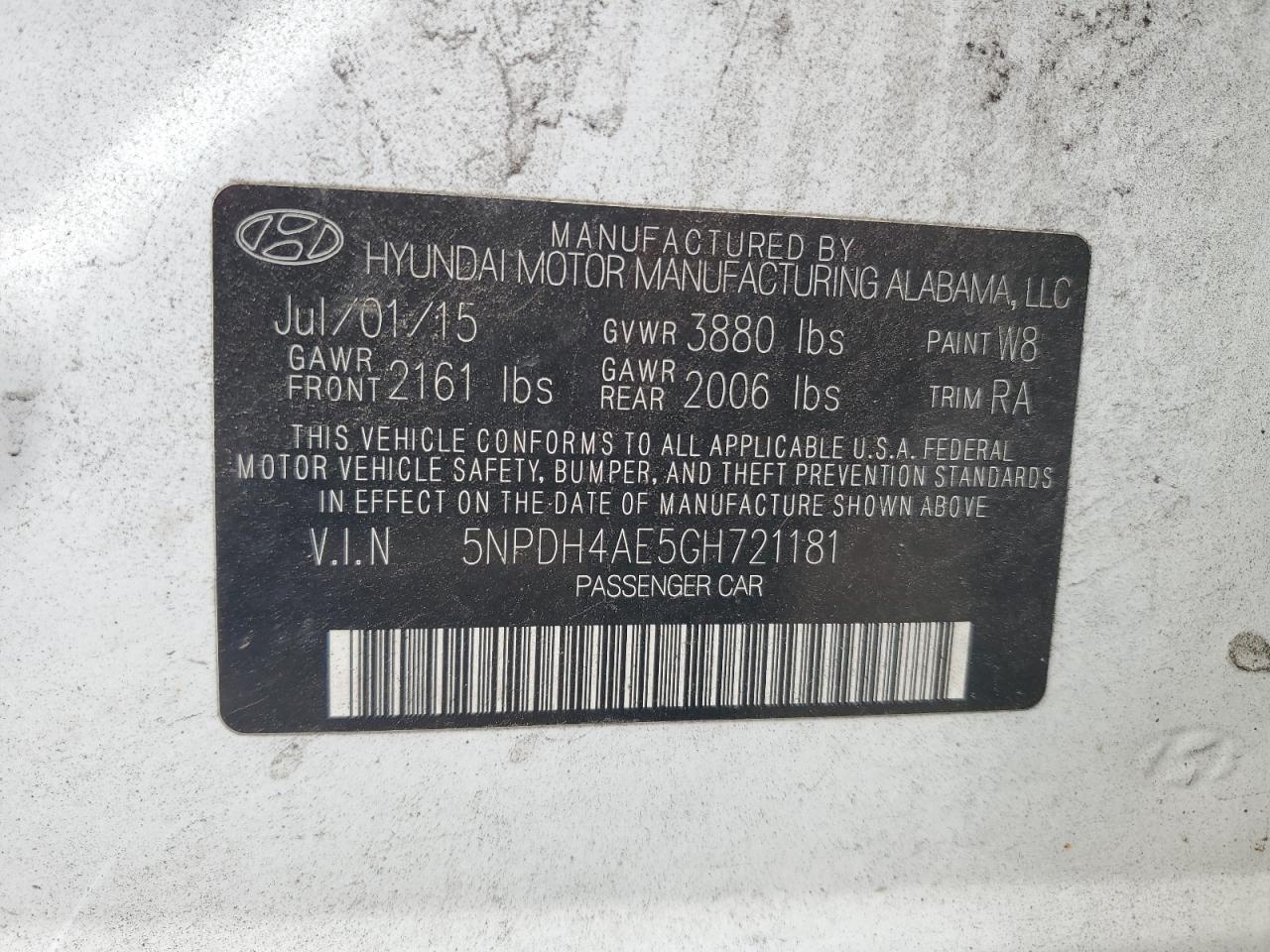 2016 Hyundai Elantra Se VIN: 5NPDH4AE5GH721181 Lot: 67909864