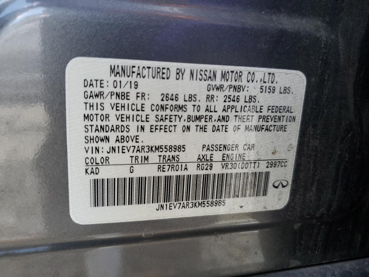 JN1EV7AR3KM558985 2019 Infiniti Q50 Luxe