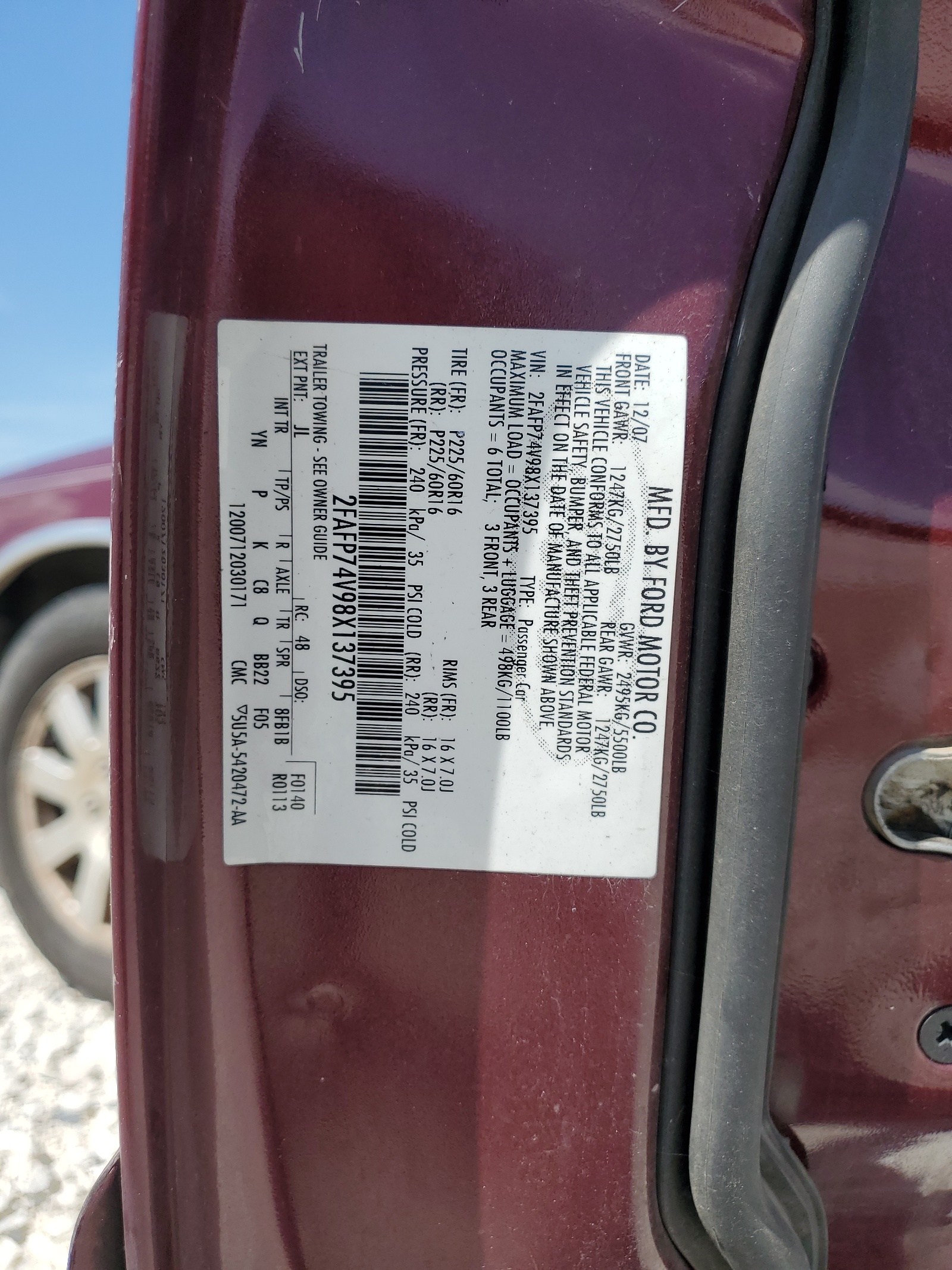 2FAFP74V98X137395 2008 Ford Crown Victoria Lx