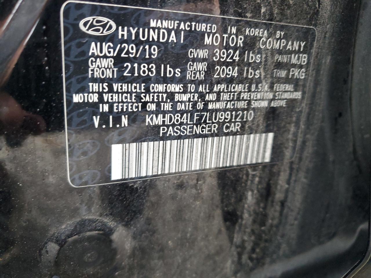 2020 Hyundai Elantra Sel VIN: KMHD84LF7LU991210 Lot: 66556984