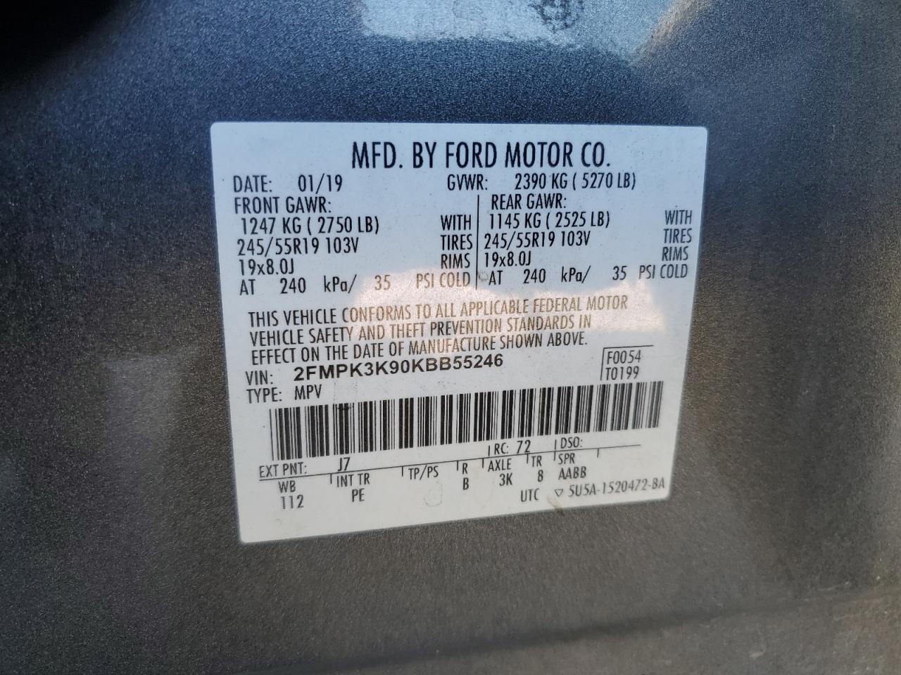 2FMPK3K90KBB55246 2019 FORD EDGE - Image 13