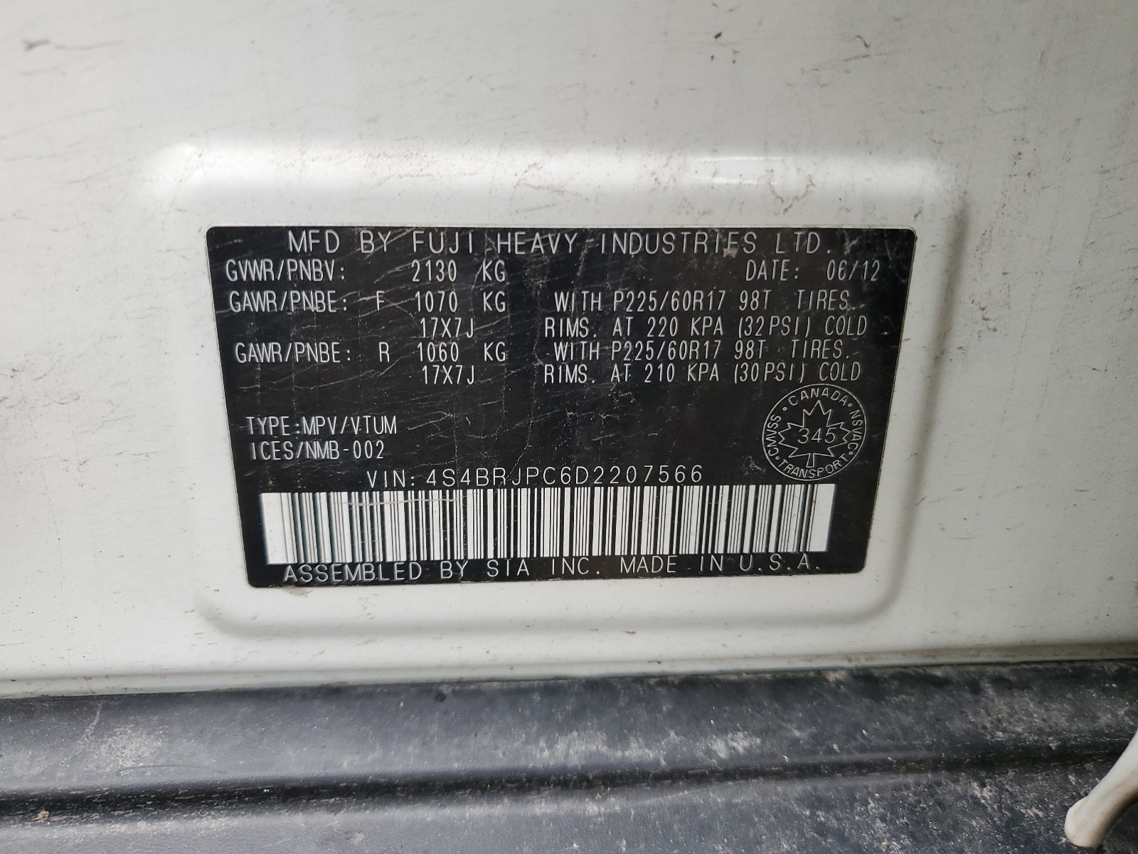 4S4BRJPC6D2207566 2013 Subaru Outback 3.6R Limited