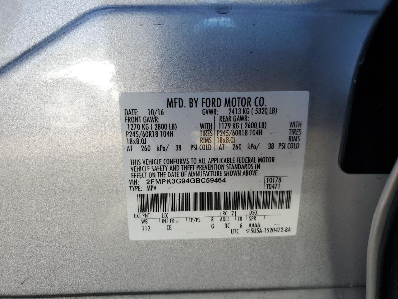 2FMPK3G94GBC59464 2016 Ford Edge Se