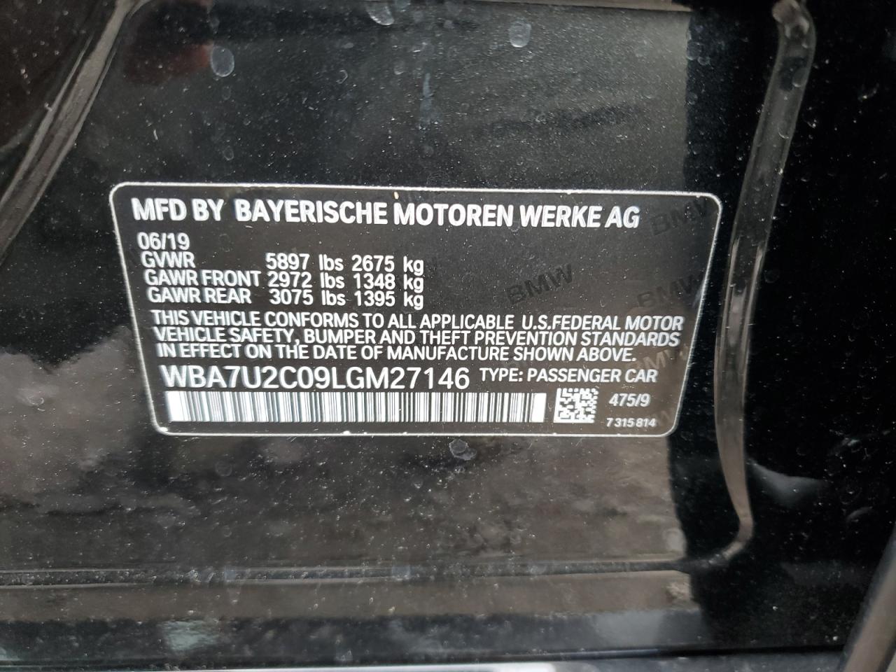 2020 BMW 750 Xi VIN: WBA7U2C09LGM27146 Lot: 66968894