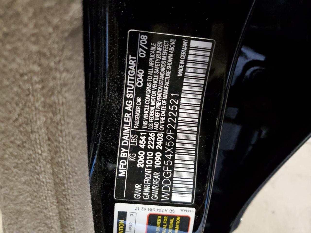 2009 Mercedes-Benz C 300 VIN: WDDGF54X59F222521 Lot: 68289794