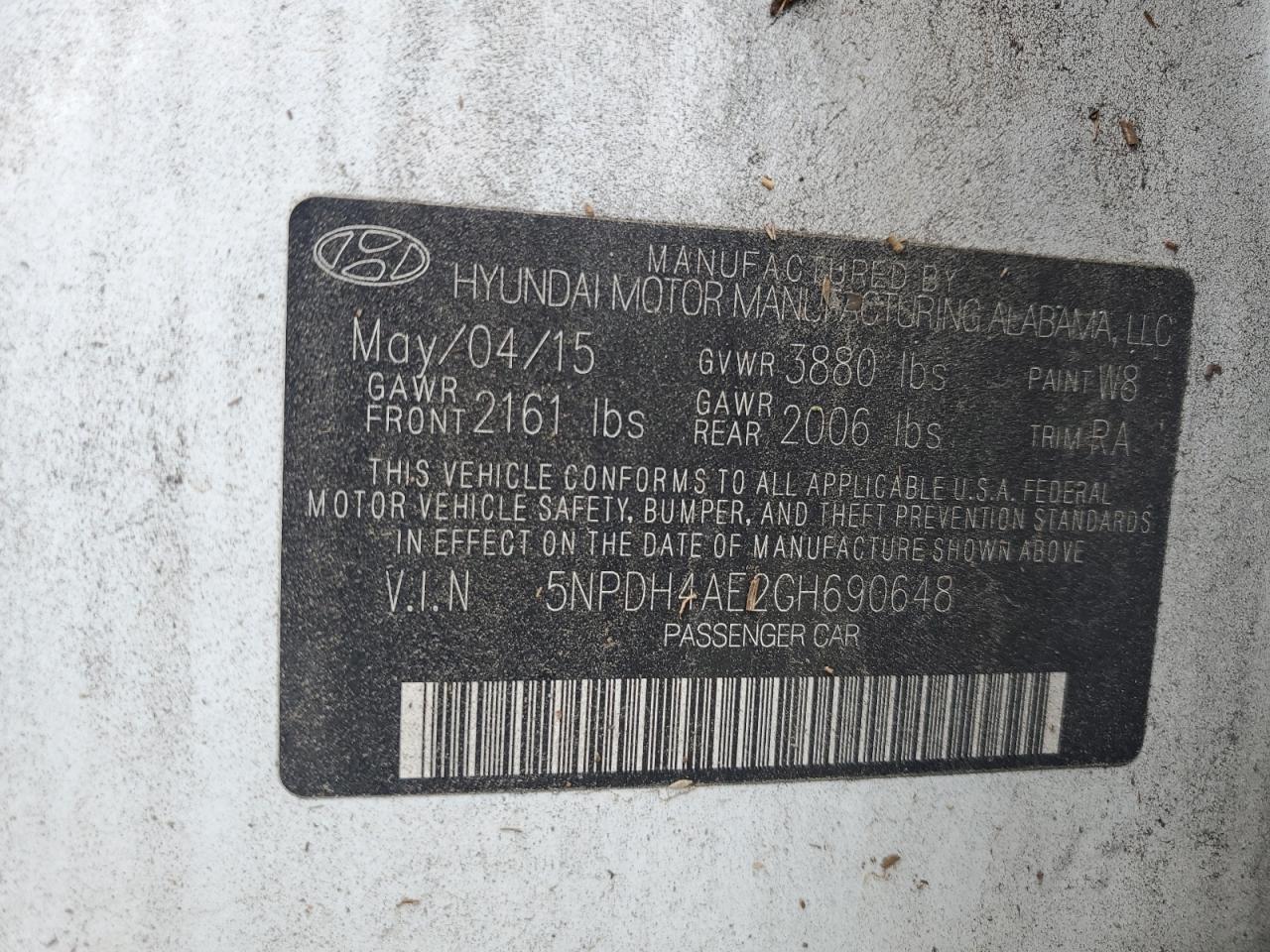 2016 Hyundai Elantra Se VIN: 5NPDH4AE2GH690648 Lot: 65224814