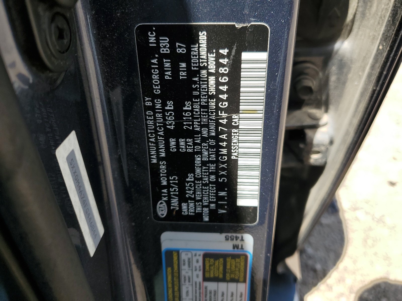 5XXGM4A74FG446844 2015 Kia Optima Lx