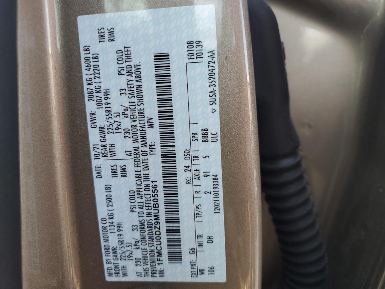 2021 Ford Escape Titanium VIN: 1FMCU0DZ9MUB05561 Lot: 66652674