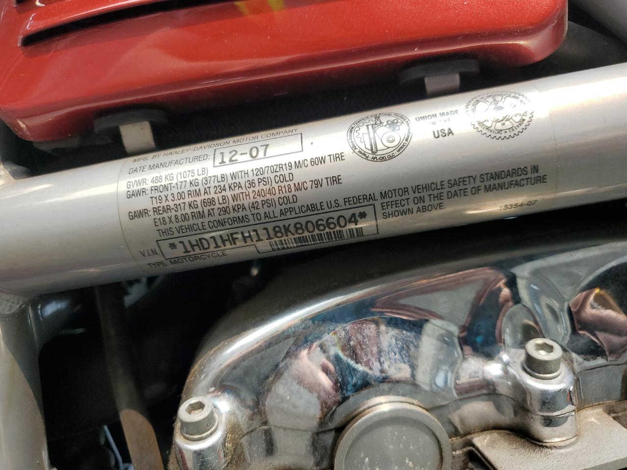 2008 Harley-Davidson Vrscaw VIN: 1HD1HFH118K806604 Lot: 67054154