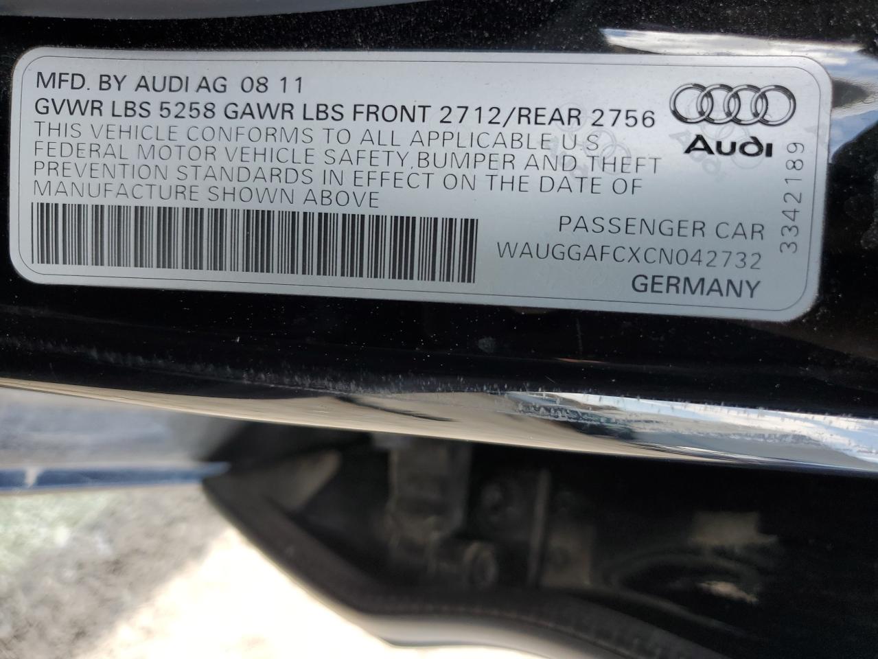 2012 Audi A6 Premium Plus VIN: WAUGGAFCXCN042732 Lot: 69656644