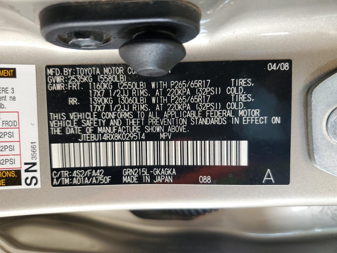 JTEBU14RX8K029514 2008 Toyota 4Runner Sr5