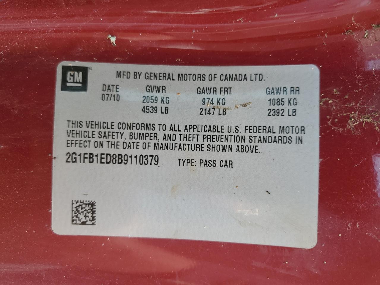 2G1FB1ED8B9110379 2011 Chevrolet Camaro Lt