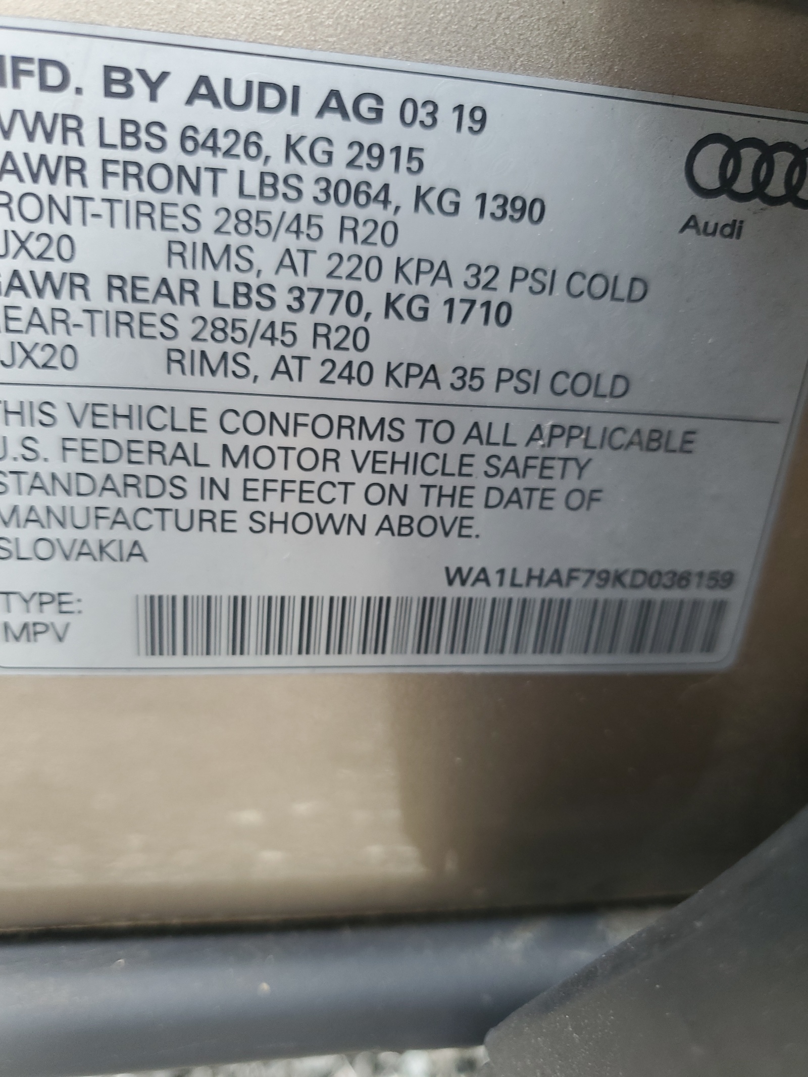 WA1LHAF79KD036159 2019 Audi Q7 Premium Plus