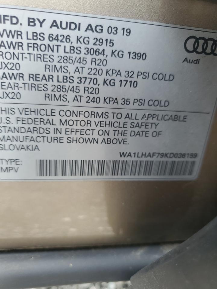 2019 Audi Q7 Premium Plus VIN: WA1LHAF79KD036159 Lot: 65930184