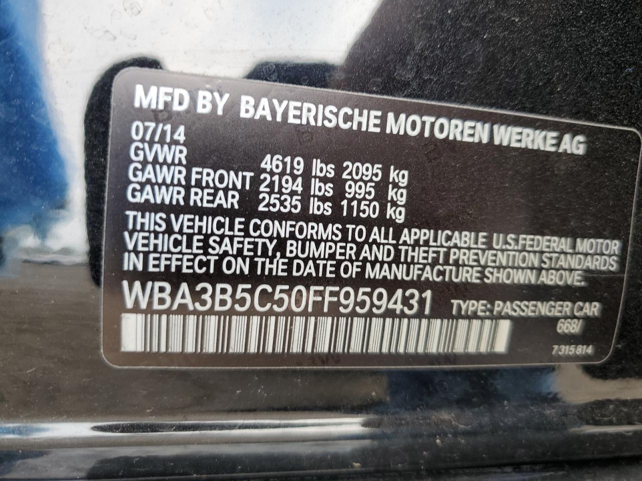 WBA3B5C50FF959431 2015 BMW 328 Xi Sulev