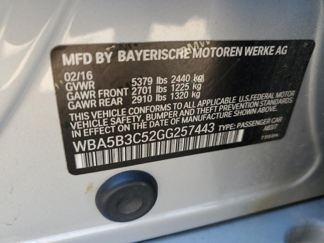 WBA5B3C52GG257443 2016 BMW 5 SERIES - Image 12