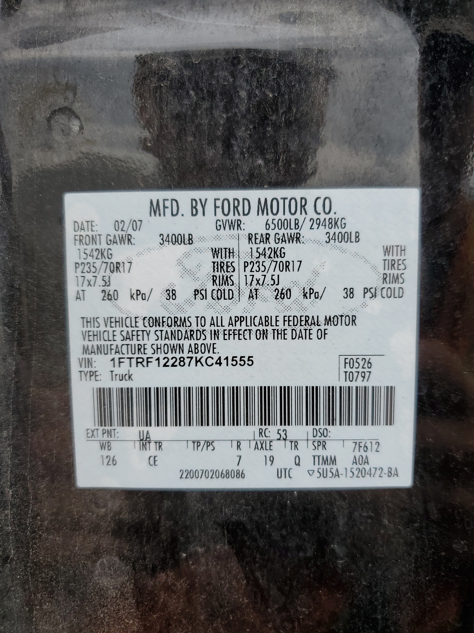 1FTRF12287KC41555 2007 Ford F150