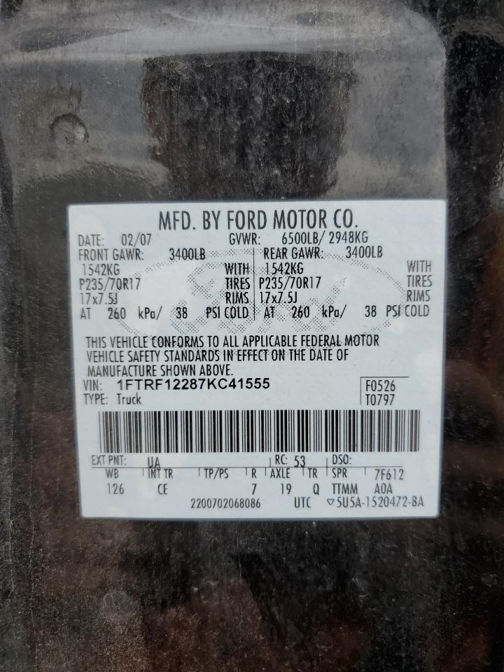 2007 Ford F150 VIN: 1FTRF12287KC41555 Lot: 66511904