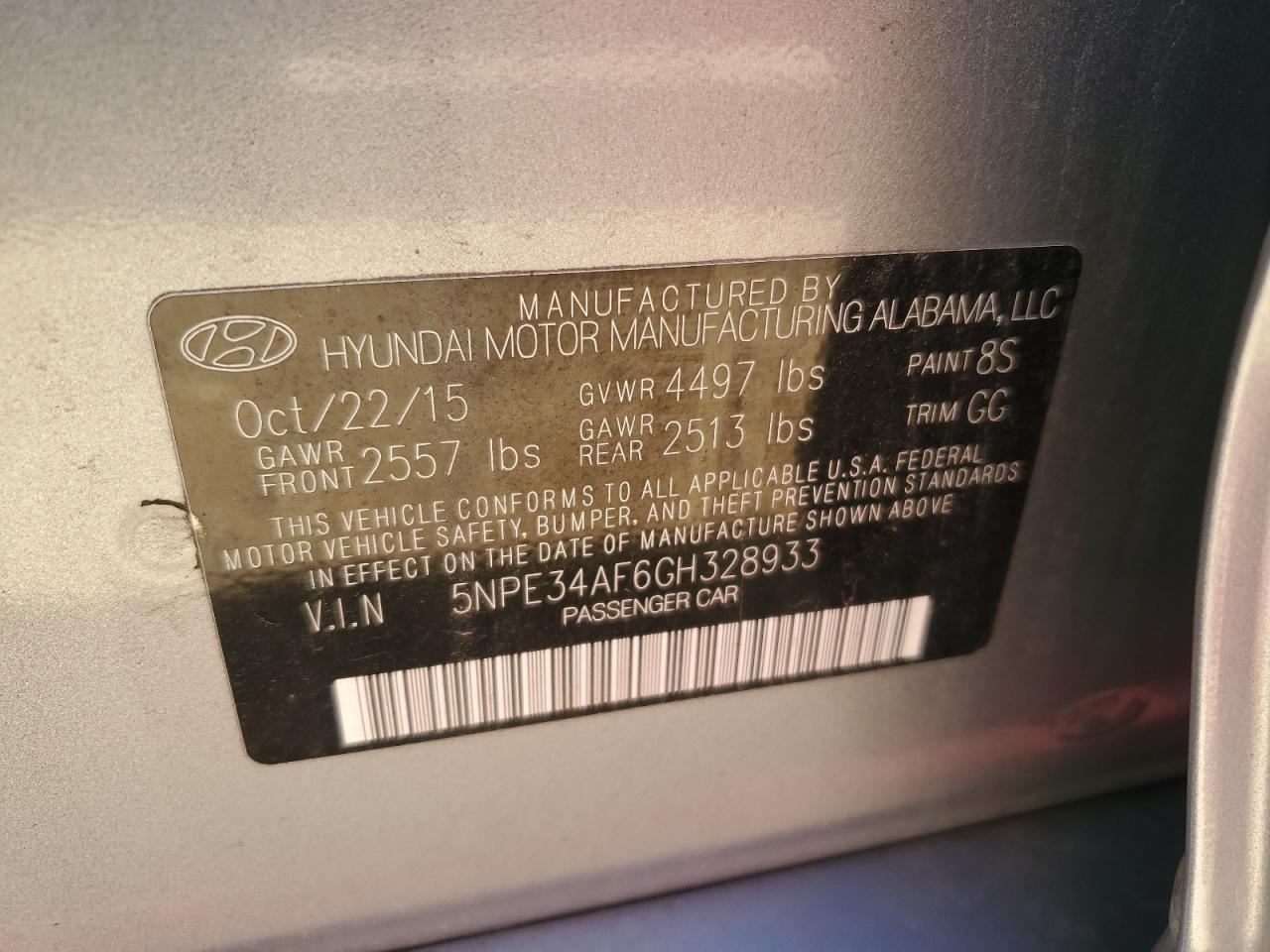 5NPE34AF6GH328933 2016 Hyundai Sonata Sport