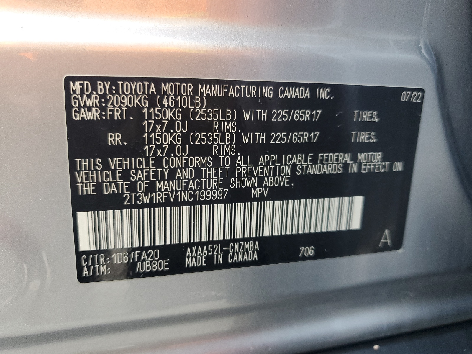 2T3W1RFV1NC199997 2022 Toyota Rav4 Xle