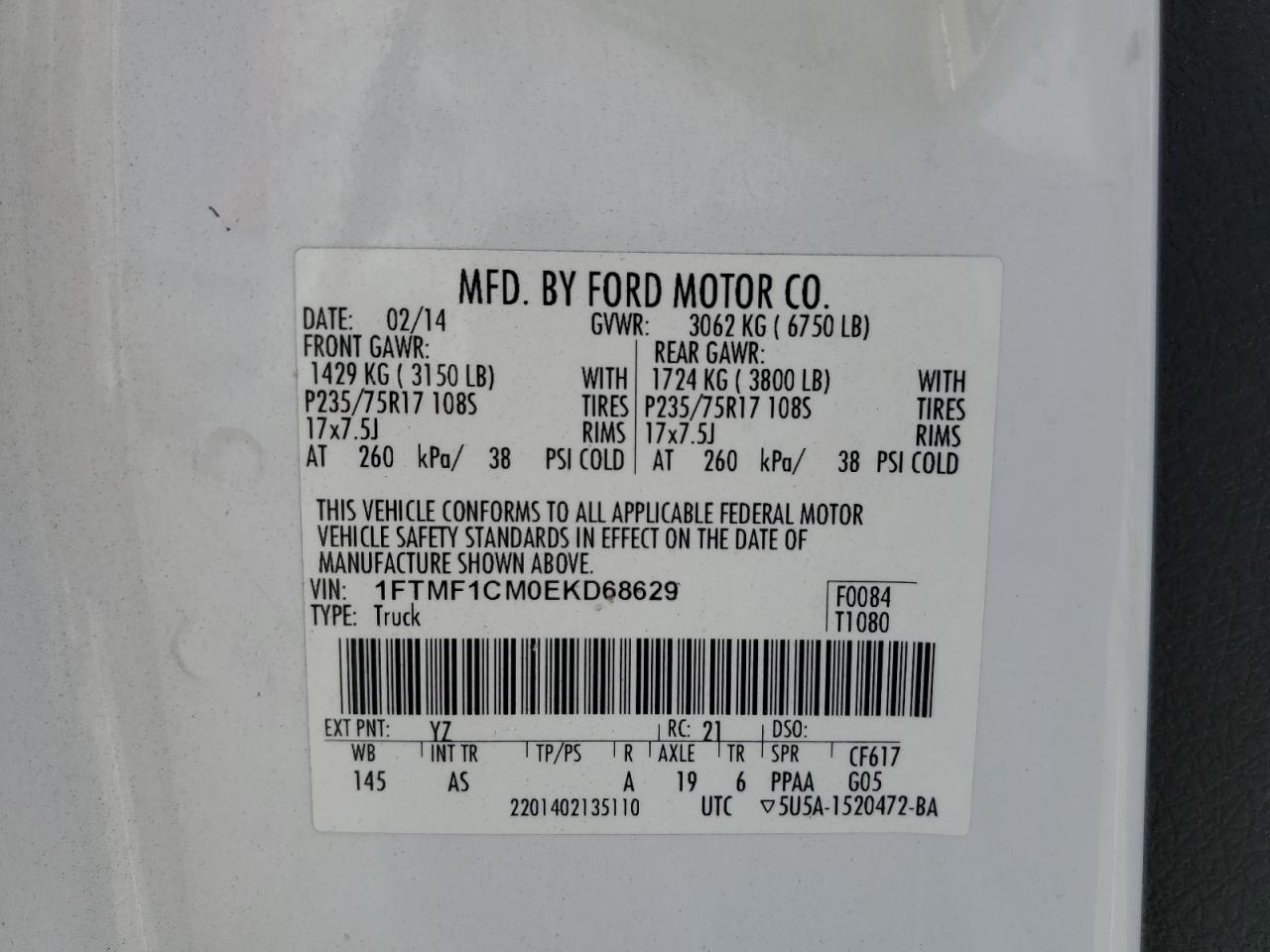 1FTMF1CM0EKD68629 2014 Ford F150