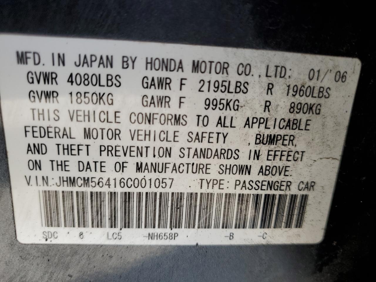 JHMCM56416C001057 2006 Honda Accord Lx