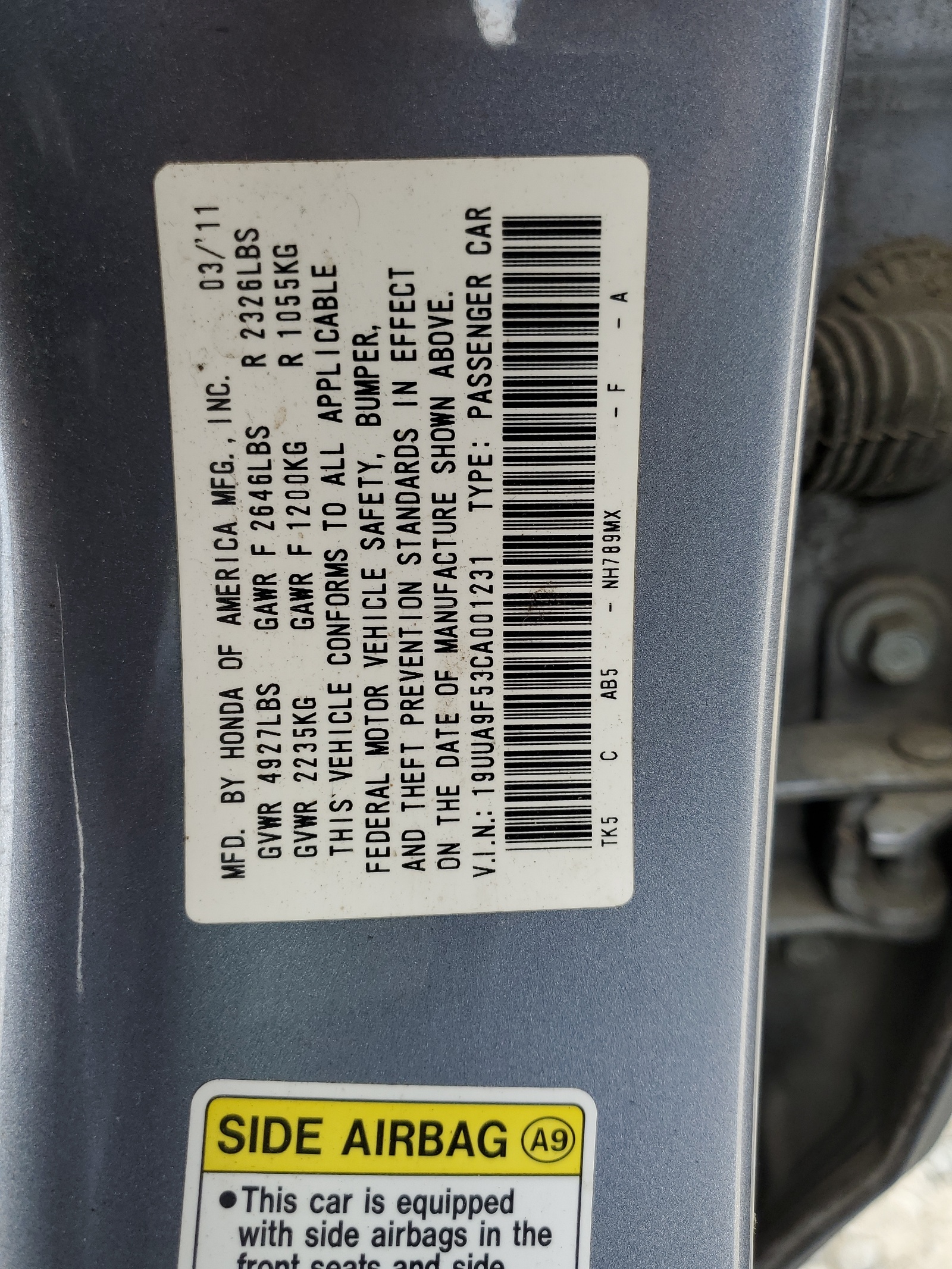 19UUA9F53CA001231 2012 Acura Tl