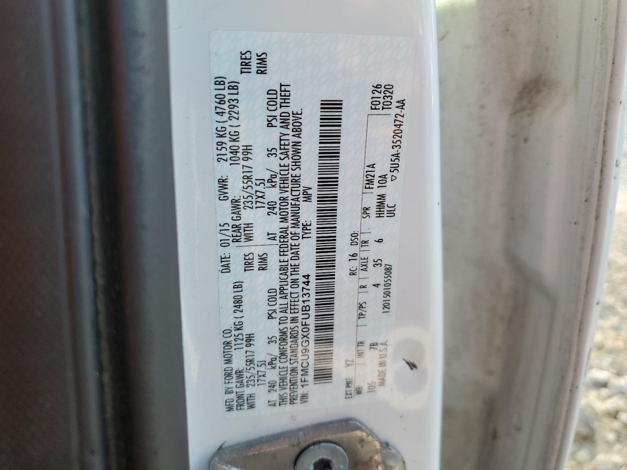 2015 Ford Escape Se VIN: 1FMCU9GX0FUB13744 Lot: 65956624