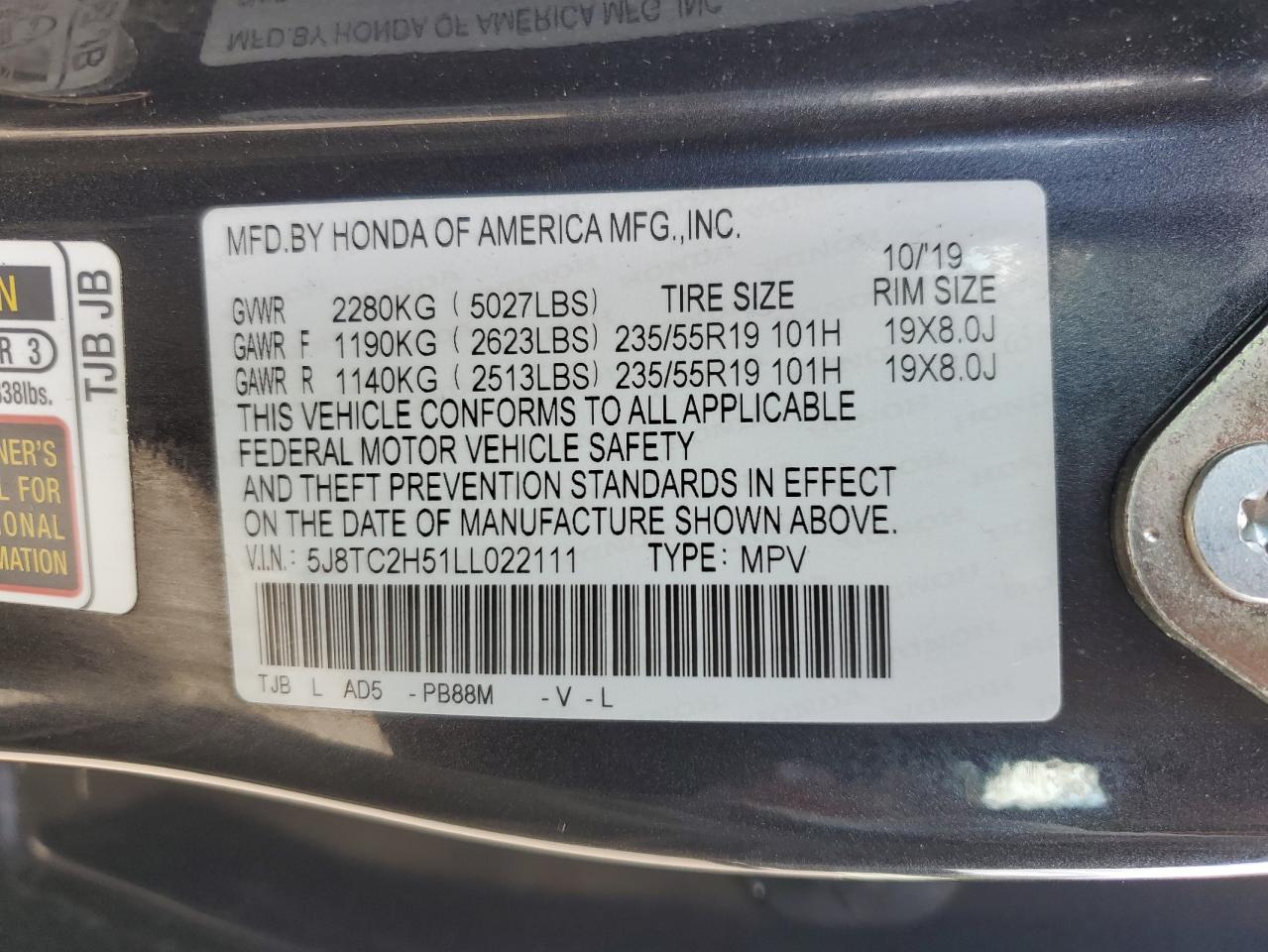 5J8TC2H51LL022111 2020 Acura Rdx Technology