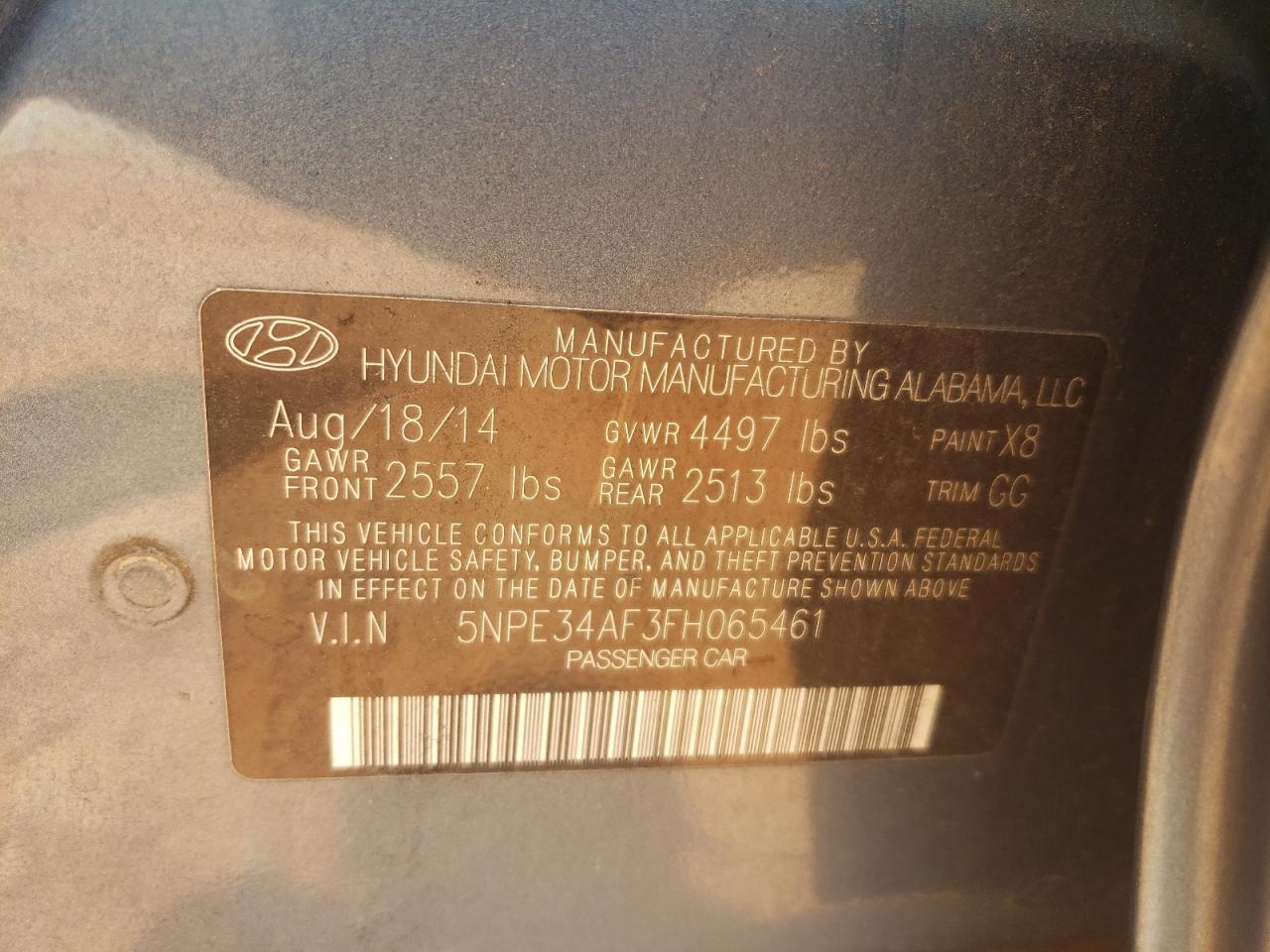 2015 Hyundai Sonata Sport VIN: 5NPE34AF3FH065461 Lot: 66594974