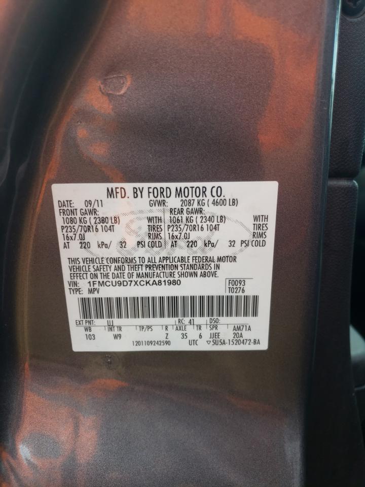 1FMCU9D7XCKA81980 2012 Ford Escape Xlt