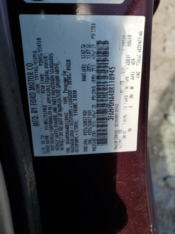 2011 Ford Fusion Se VIN: 3FAHP0HA4BR118945 Lot: 66618584