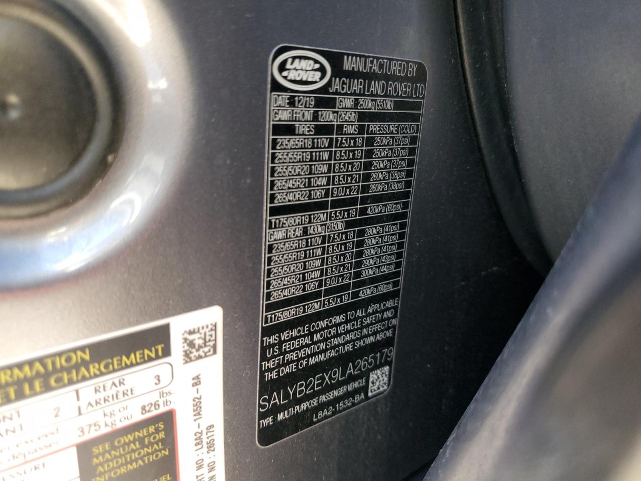 2020 Land Rover Range Rover Velar S VIN: SALYB2EX9LA265179 Lot: 66937124