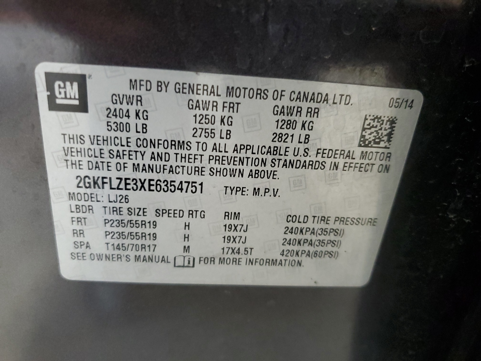 2GKFLZE3XE6354751 2014 GMC Terrain Denali