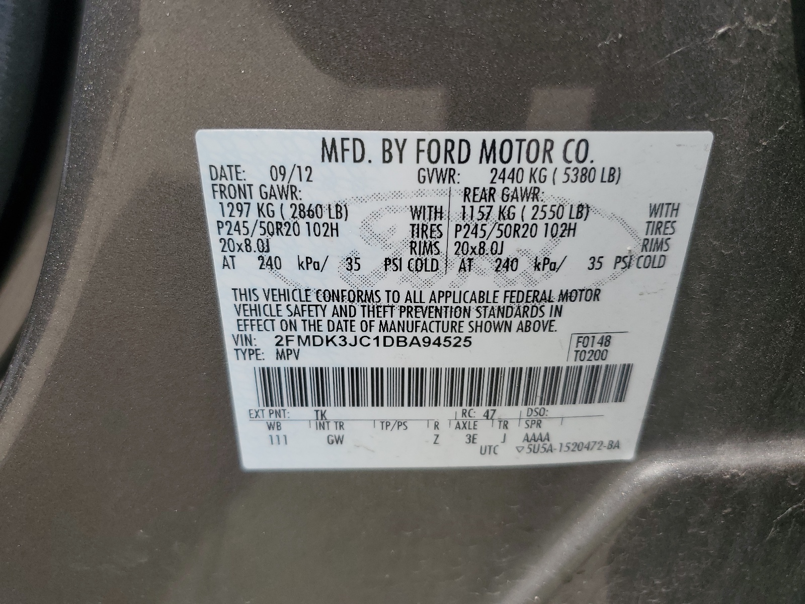 2FMDK3JC1DBA94525 2013 Ford Edge Sel